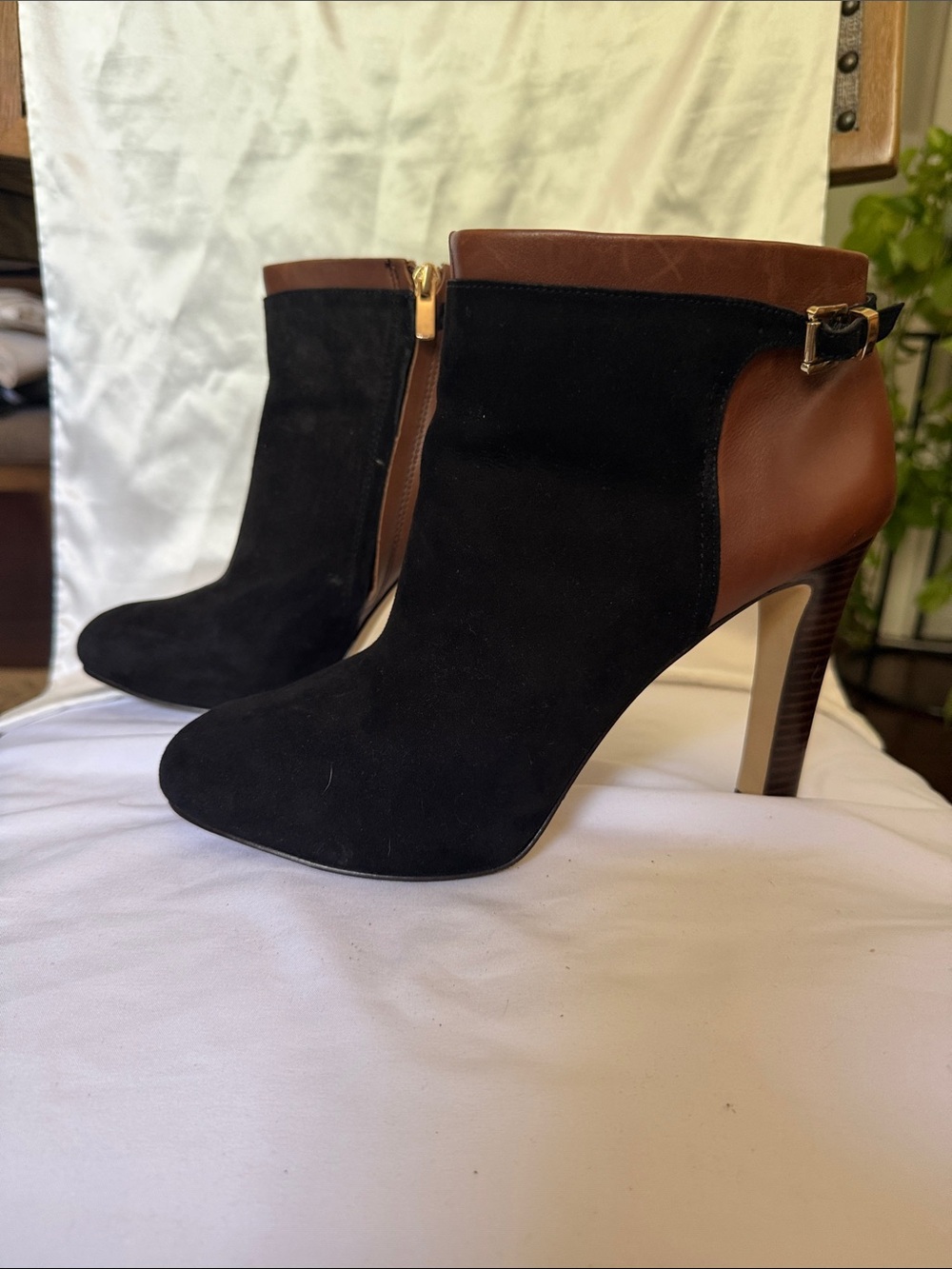 Banana Republic Black Suede and Brown Leather Ankle Booties
